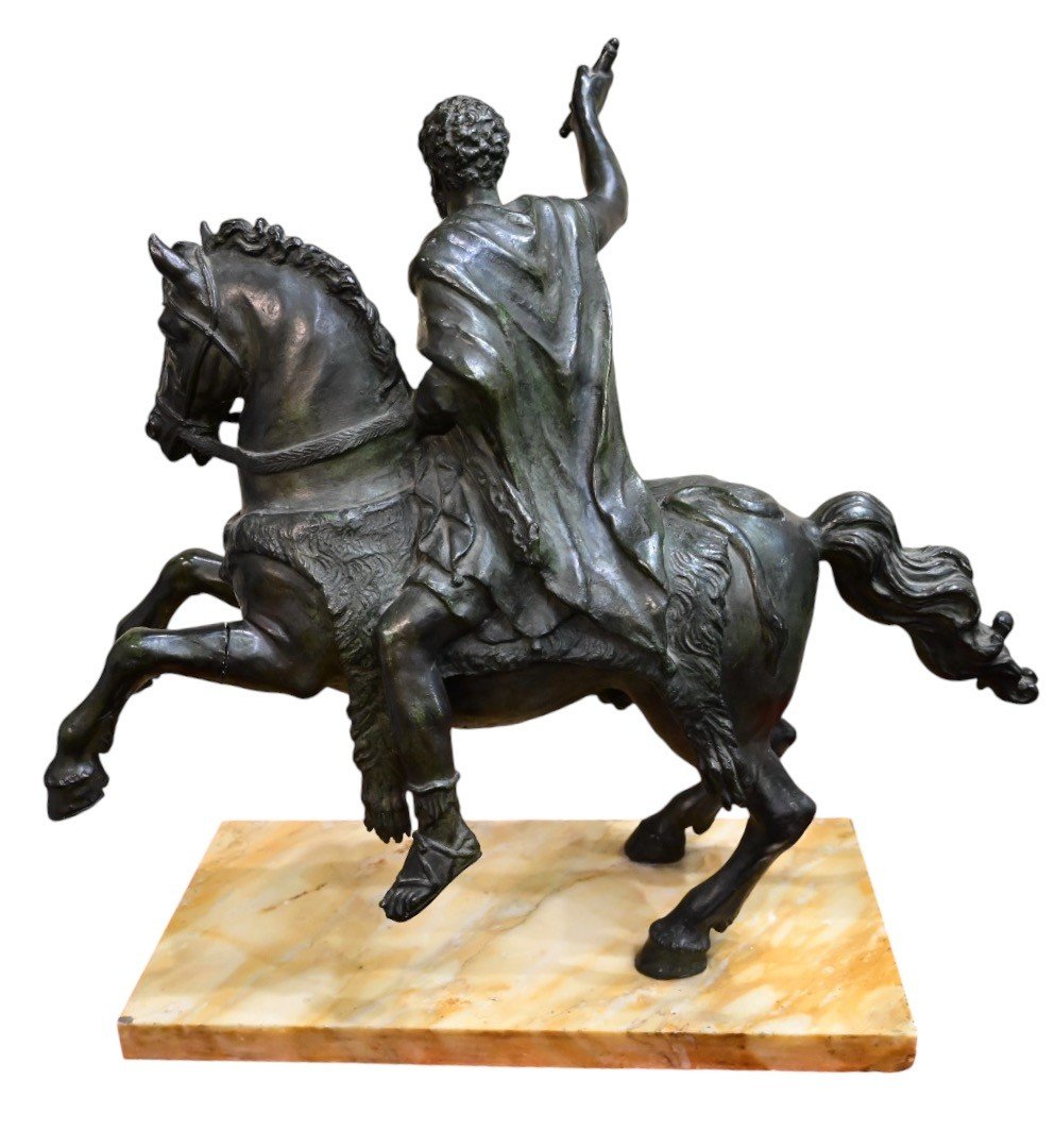 Scultura In Bronzo Raffigurante Imperatore Romano a Cavallo - Italia Fine XIX Secolo-photo-1